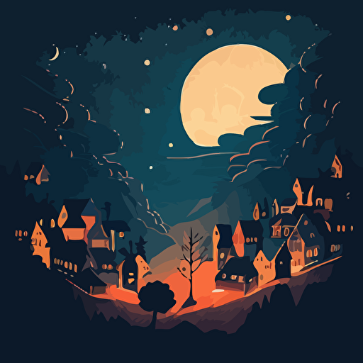 vector art night sky sleepy town