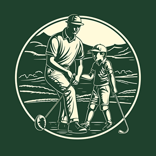 a vector monochromatic logo of a man teaching child to play golf