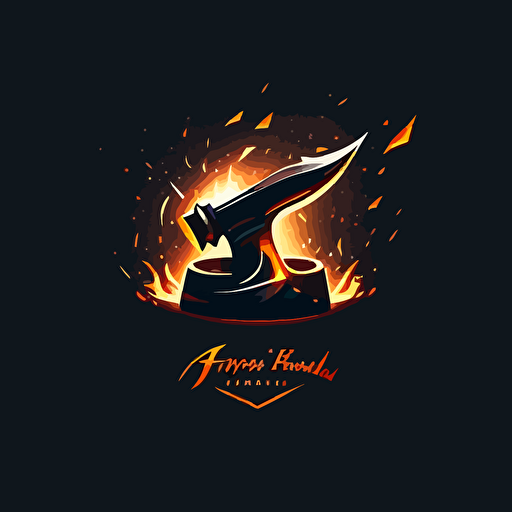 a traditional forging anvil with fire and sparks, minimalistic, vector logo, company logo, professional