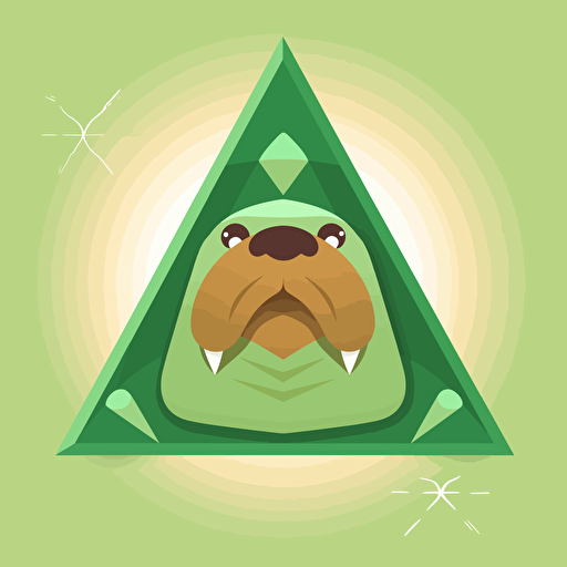 make a vector logo with a young happy walrus in a green triangle background