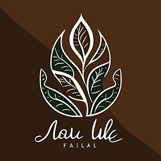 produce a lubalin-style minimalistic vector logo for organic nails shop featuring leaves and a beautiful hand with white intricate polish, in green and brown shades, abstract and simplicity