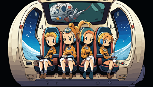 spaceship ,4 seats,anime style,illustration,vector,