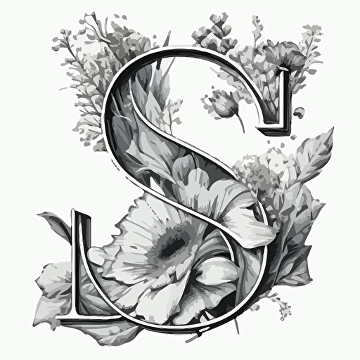4D vector logo with sketch of flower with the letter S in same font as the Vogue magazine uses.