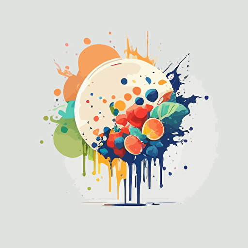 circle logo, waterfall, splashing fruit, clean design, 4h, hd, vector, ultra minimalist