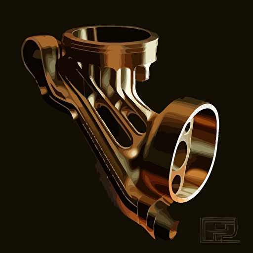 silhouette of an engine connecting rod, bronze color, black background, simple vector design, cg lighting, white outline over silhouette