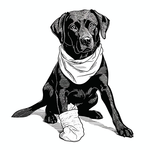 black and white clipart of a 2-year-old black labrador retriever holding a white sock, simple line drawing, vector art, isolated on white background
