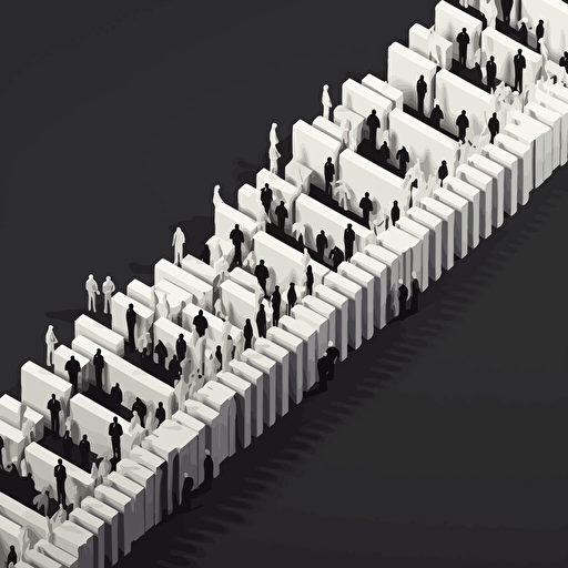 A black and white vector of a row of people fall as dominoes in a Domino Effect