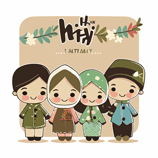 selamat hari raya greeting card with kids infront, cute vector art