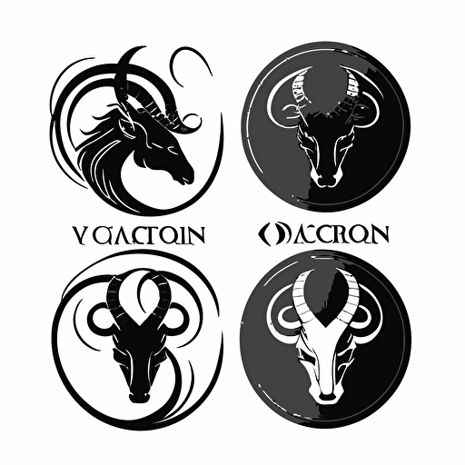 set of 2 black capricorn logos, black ink vectors, white background