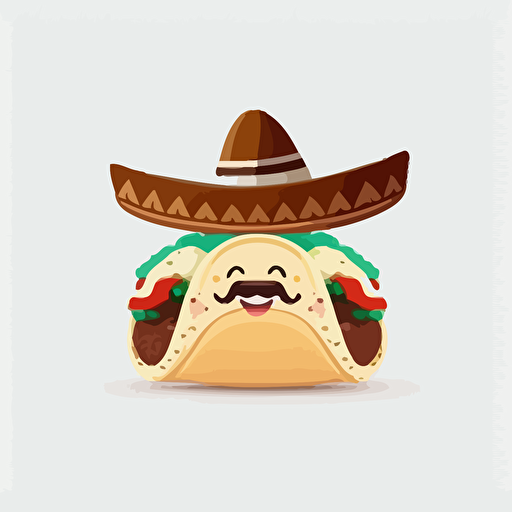 a cute smily tacos with a sombrero, white background, cartoon style, vector style