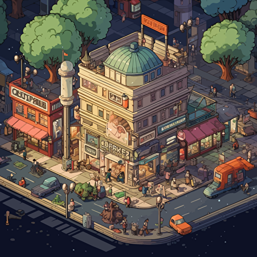 nobody, isometric, ghibli, (game map, city, university, train station, library, dormitory, playground, academic buildings), makoto shinkai, cute, vector style, simple detail, isometric diorama, cute and warm atmosphere, relaxed and peaceful, lonely