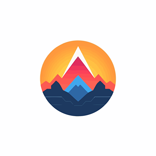 a peak with sun in back ground, in the morning, vector logo, vector art, cartoon, simple, 2d