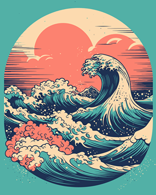 waves, minimalistic, retro aesthetics, vector image, sticker design, pastel pantone colors