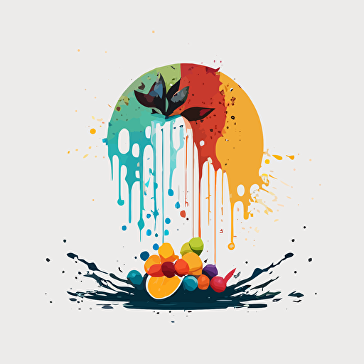 circle logo, waterfall, splashing fruit, clean design, 4h, hd, vector, ultra minimalist
