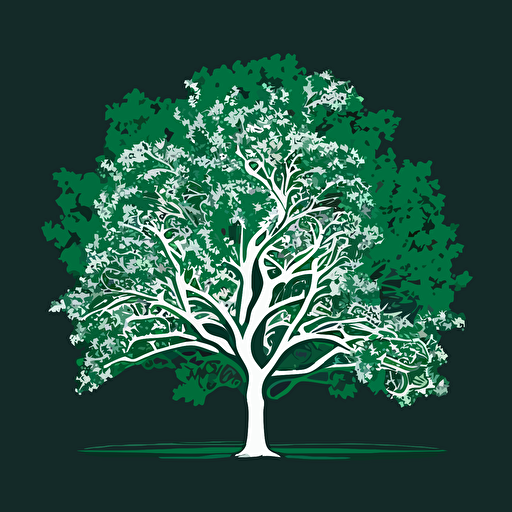 outline white tree vector on green background