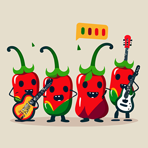flat vector illustration of cartoon cute peppers marachi band