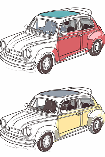 colouring book for kids, different cars separated by space, cartoon style, vector, little detail, no shadow, black and white, white background