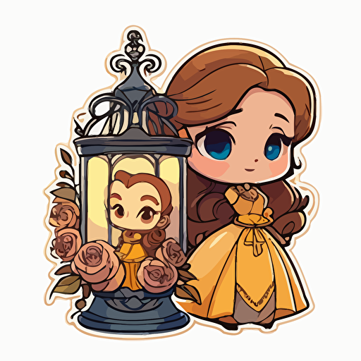 beauties, and the beast belle, Chibi style with Lumiere, transparent background, sticker style vector