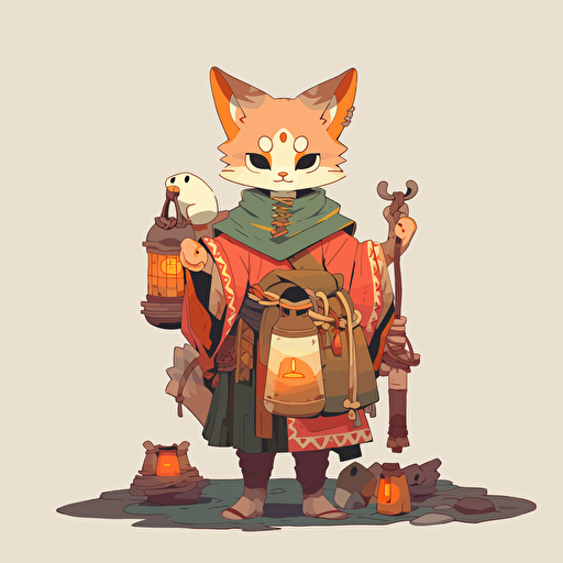 flat vector illustration of a cat mediavel peasant