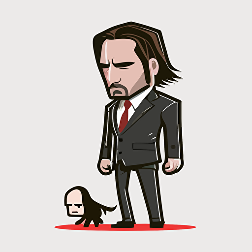 john wick with very big head and small legs, cartoon 2d vector art