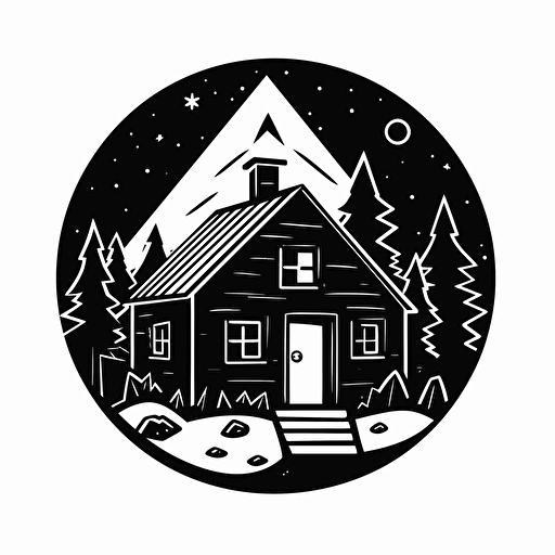 cabin:2, logo:3, black white drawing, vector, in style of board game