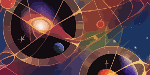 a kaleidoscope vector illustration of space, planets, stars and galaxies