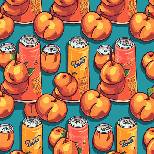 a repeating pattern of peaches and coke cans, vector art, cartoon style, wallpaper, ar 9:16