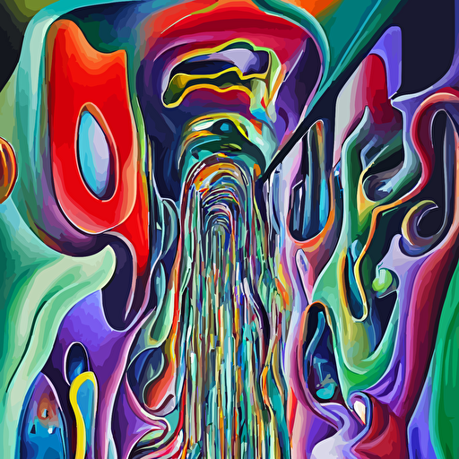 extremely high quality hd surrealism painting 3d perspective neon complimentary colors cartoon surrealism melting optical illusion sculpture gallery zaha hadid molten lava sculpture gallery hallway skilled version kandinskypicasso salvia dali fourth salvador dali extremely talented painter cousin red glowing red hot 8k ultra realistic realistic blood cells