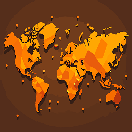 Minimalistic vector world map with an orange color scheme, suitable for a modern and clean design