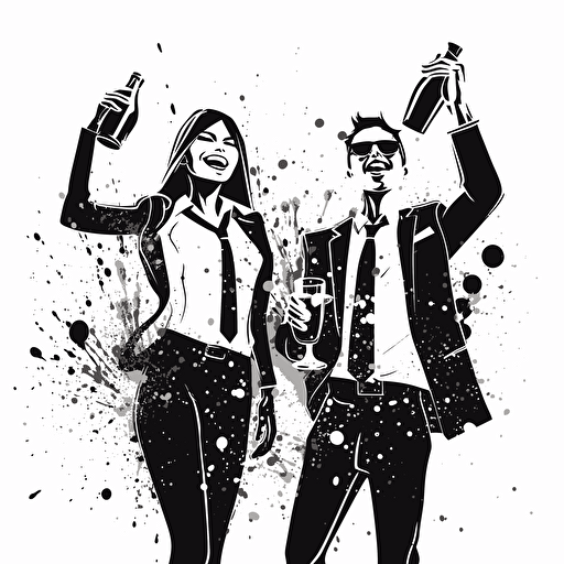 business man and women celebrating, vector, black and white, symbol