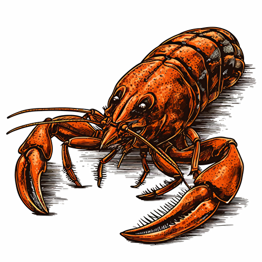 a asset of detailed hand drawn crawfish, on a white background, bright orange, burnt red, browns, and thick black line, vector style
