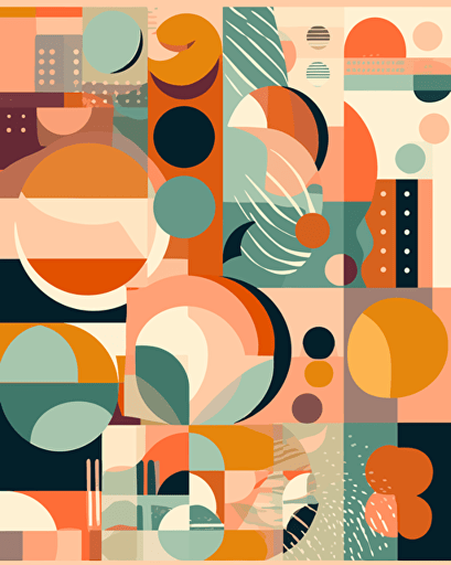 modern abstract shapes, retro aesthetics, vector image, sticker design, pantone color scheme: 12