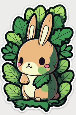 cute forest rabbit creature, chibi anime style, flat vector art, vibrant colors, sticker with white outline, transparent background