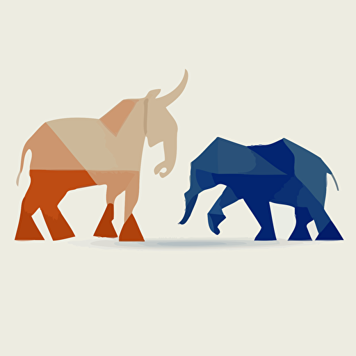 A democrat elephant versus a republican donkey, minimalistic, flat, vector design, white background