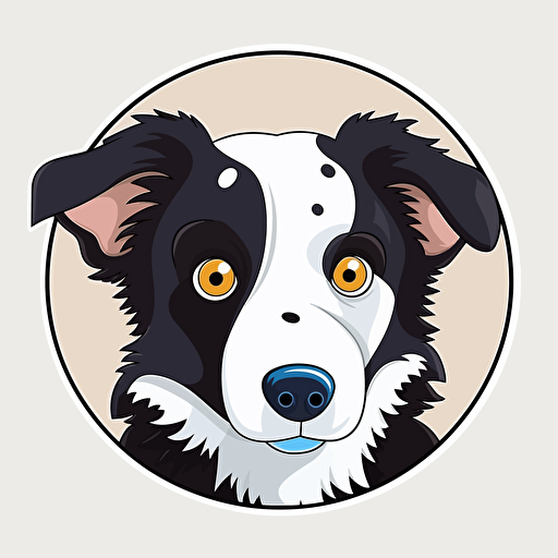 a cute smiling border collie, sticker, vector, big eyes, one blue, one brown