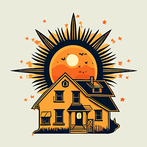 vector logo of an orange sun and a small house for a small sticker