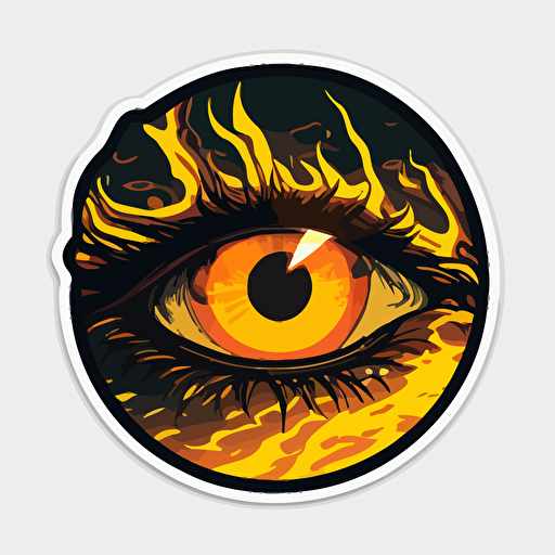 10 eyes and fire, sticker, flat, vector art, minimalist, yellow