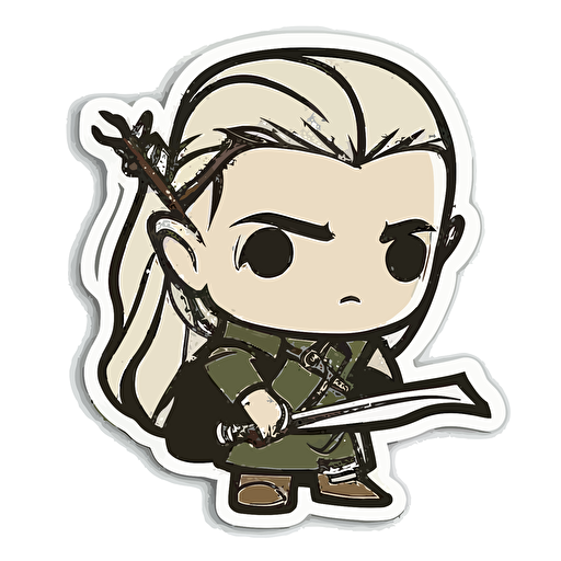 Sticker, Legolas from Lord of The Rings, Chibi, contour, vector, white background