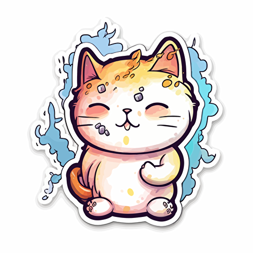 STICKER, ELECTROCUTED CAT SMOKING, KAWAII, CONTOUR, VECTOR, WHITE BACKGROUND