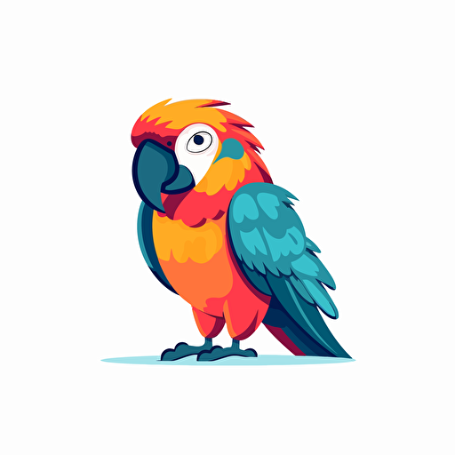 A colorful and vibrant parrot, Comic vector illustration style, flat design, minimalist logo, minimalist icon, flat icon, adobe illustrator, cute, simple
