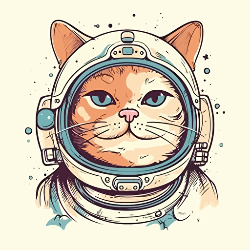 vector illustration full image view of a funny happy fat cat with a space helmet on his head