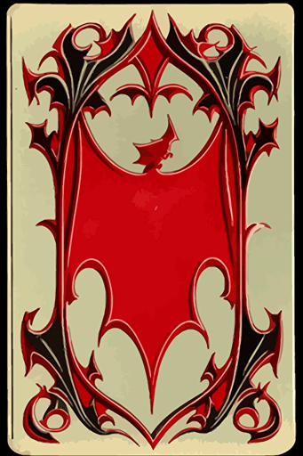 A card back, in the style of [Gothic], featuring [arched shapes], [deep red], [dark gray], and [stylized bats]. Drawn all the way to the edges with no background visible. The card back should have a unique design, with elements of symmetry and repetition, Flat with no shadow, no script, vertical symmetry, while still maintaining a cohesive look and feel. The overall design should evoke a sense of [spooky mystery], sophistication, and [gothic elegance], The final product should be high-quality, vector artwork, suitable for printing on the backs of standard playing cards.