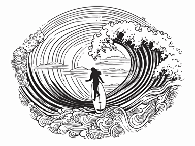 draw style, surf universe, linear style, minimalist, black and white, professional design art vector, contour, white background