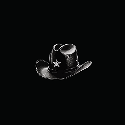 simple vector art, texas cowboy hat, dynamic, logo, black and white, minimalism