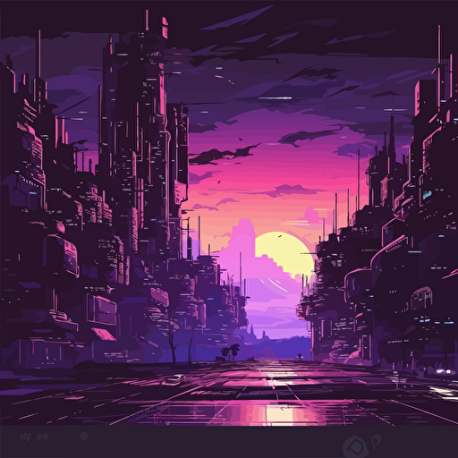 An anime landscape cyber punk purple light vector