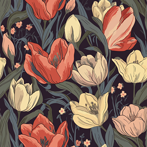 close up tulip, floral pattern, vector style