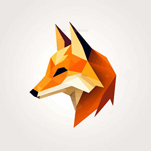 a simple vector logo featuring a foxes head in low polygon style, modern, artistic, use only white and amber colors
