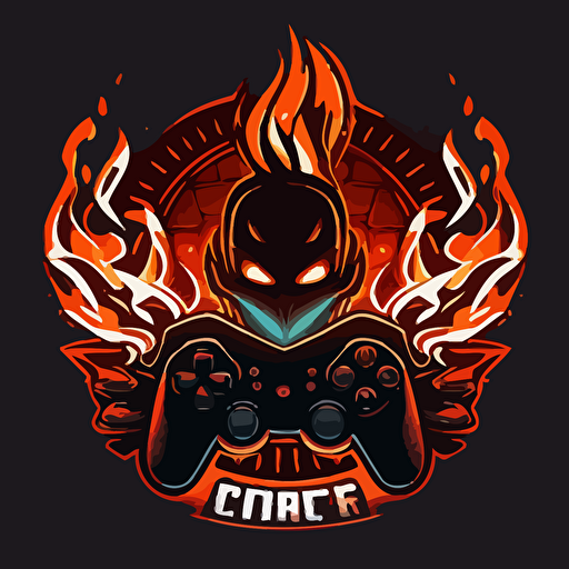 logo of a gangster on fire with a game controller, simple, vector,