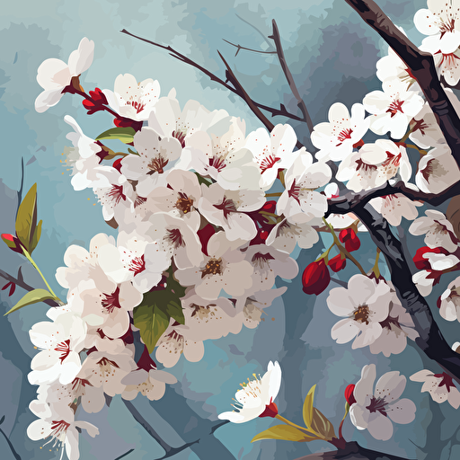 vector art, white japanese cherry blossom, painting