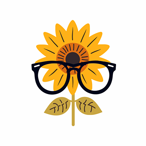 sunflower with glasses, flat vector icon, white background, simple